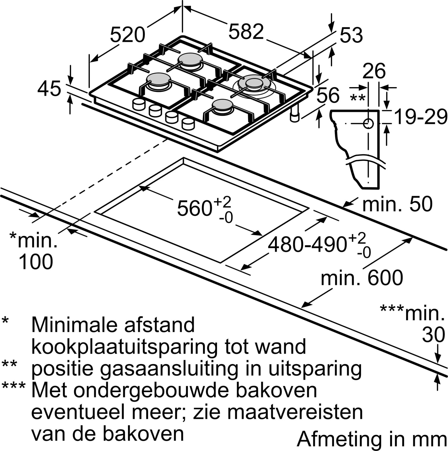 BOSCH SERIE 4 table de cuisson au gaz - 60cm - PGH6B5K90