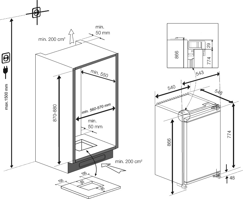 BEKO refrigérateur avec surgélateur - 88cm - B1754FN