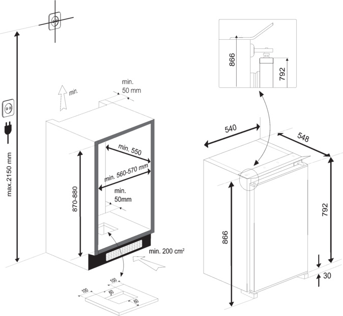 BEKO réfrigérateur sans congélateur - 88cm - B1904FN